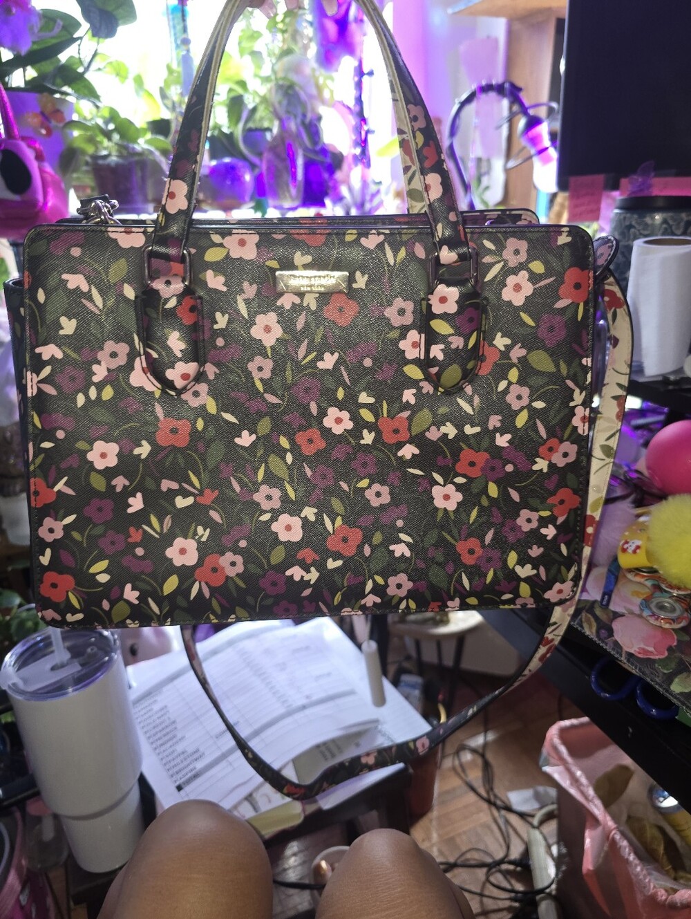 Kate Spade Floral Satchel with Pink & Red Blossoms. Clean!!!